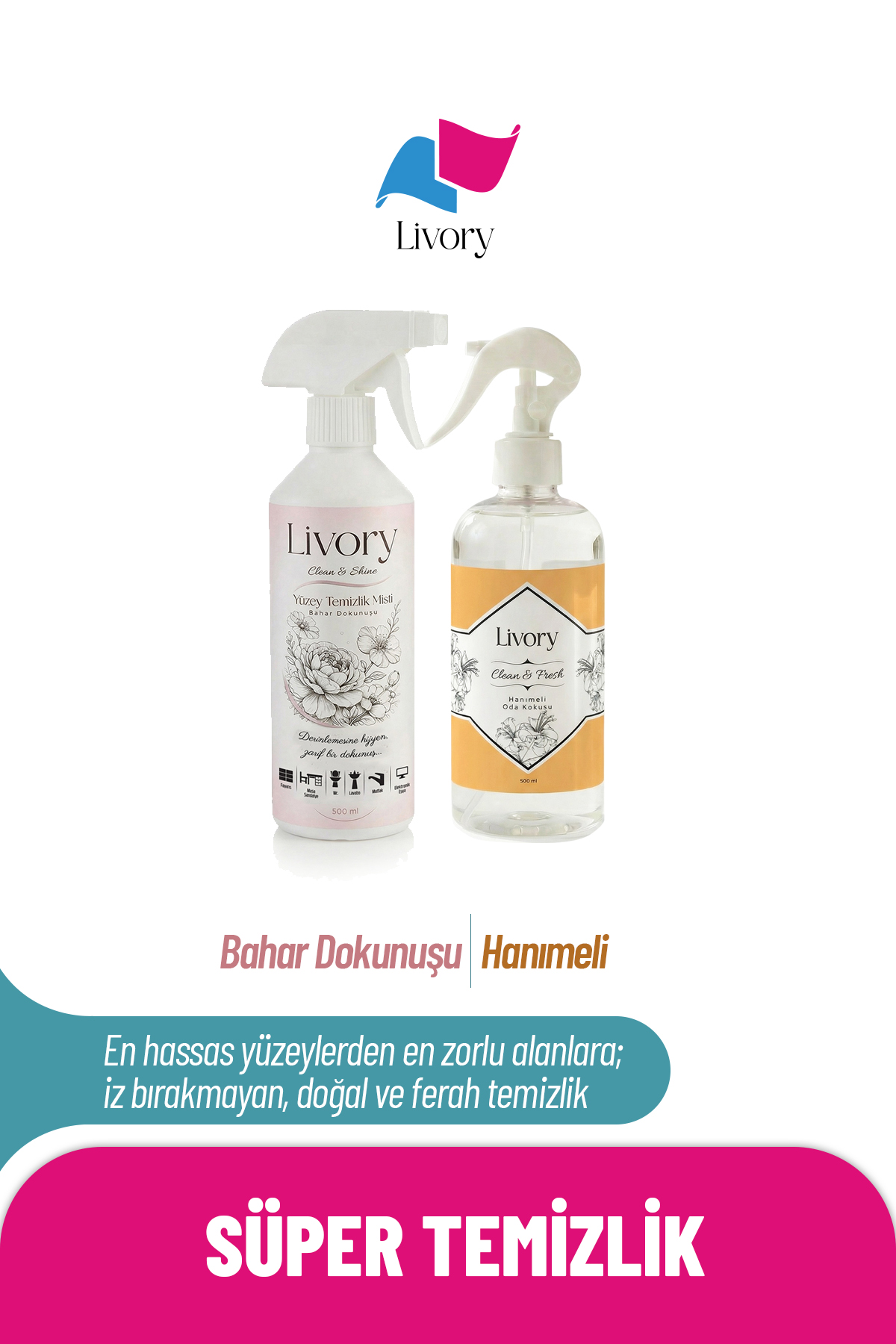 35 Livory Clean & Fresh Serisi Hanımeli Oda Kokusu 1 Adet | Clean & Shine Serisi Bahar Dokunuşu Yüzey Temizlik Misti 1 Adet - Görsel 1