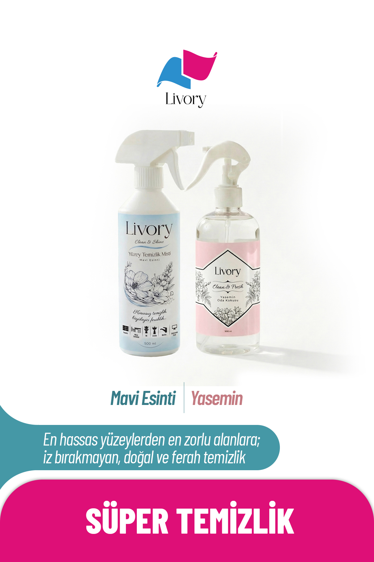 37 Livory Clean & Fresh Serisi Yasemin Oda Kokusu 1 Adet | Clean & Shine Serisi Mavi Esinti Yüzey Temizlik Misti 1 Adet - Görsel 1